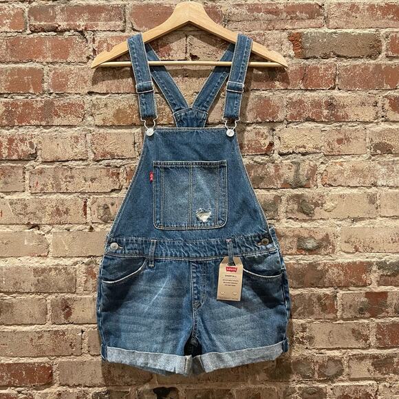NWT Levi's Girls Shortalls Blue Denim Overall Size 14 Reg - Picture 2 of 12